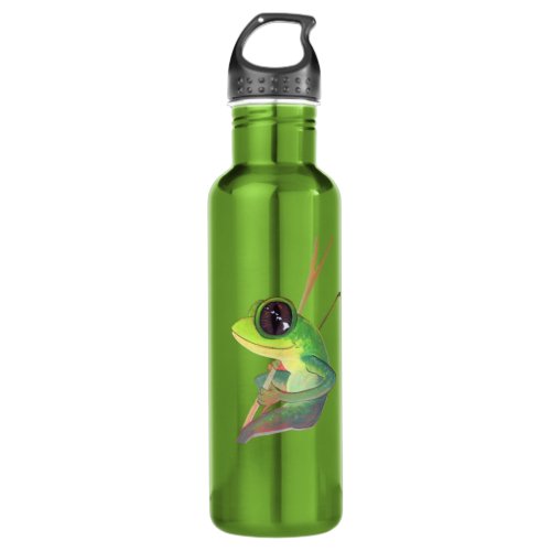 Happy Hawaiian Frog on Young Bamboo Stainless Steel Water Bottle