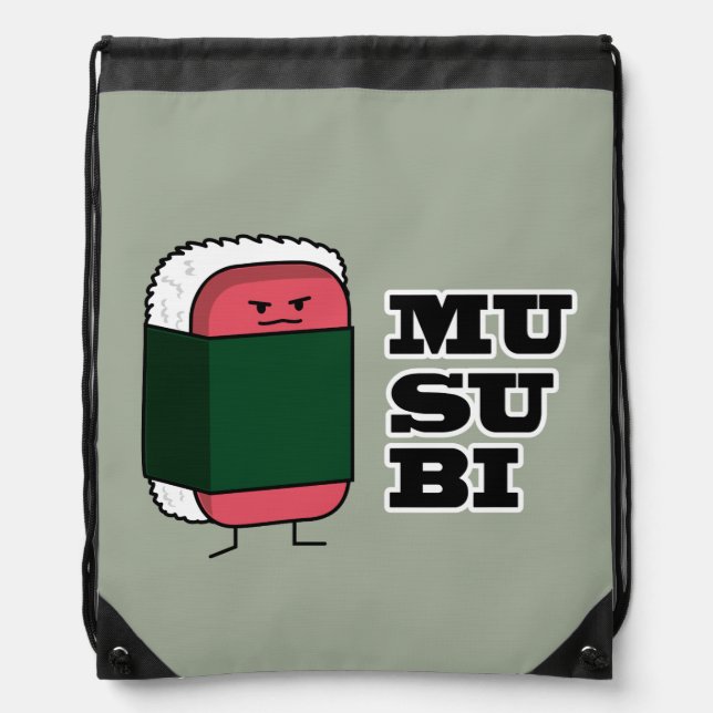Happy Hawaiian Musubi Sushi Nori seaweed Drawstring Bag (Front)