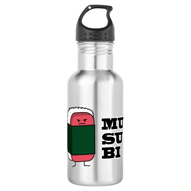 Happy Hawaiian Musubi Sushi Nori seaweed Stainless Steel Water Bottle (Front)