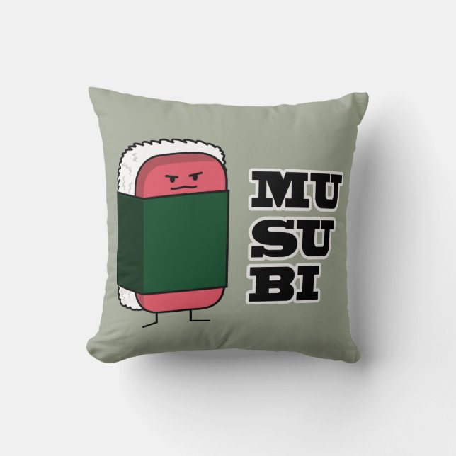 Happy Hawaiian Musubi Sushi Nori seaweed Throw Pillow (Front)