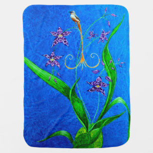 Happy Hawaiian Orchid Bird Baby Blanket