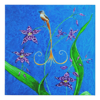 Happy Hawaiian Orchid Bird Faux Canvas Print