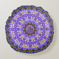 Happy Healing Purple Yellow Mandala OM Yoga Round Round Pillow