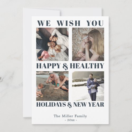 Happy Healthy Holidays new year blue photo card