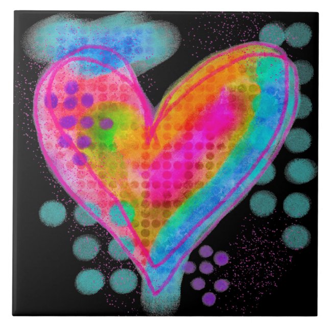 Happy Heart Abstract Digital Painting  Ceramic Tile (Front)