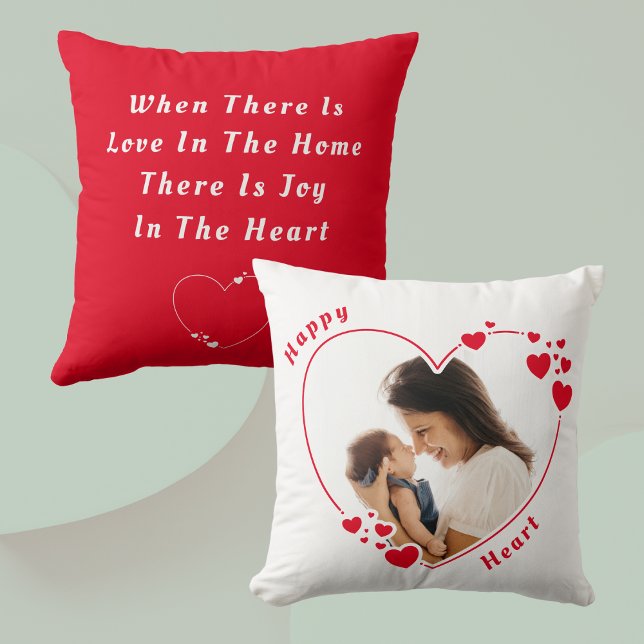 Happy Heart Custom Photo Pillow Red (Creator Uploaded)