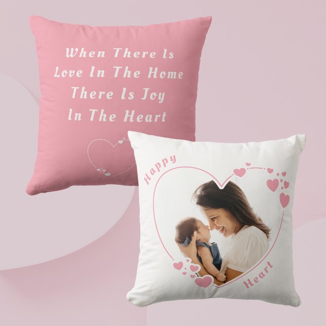 Happy Heart Custom Photo Throw Pillow (Creator Uploaded)