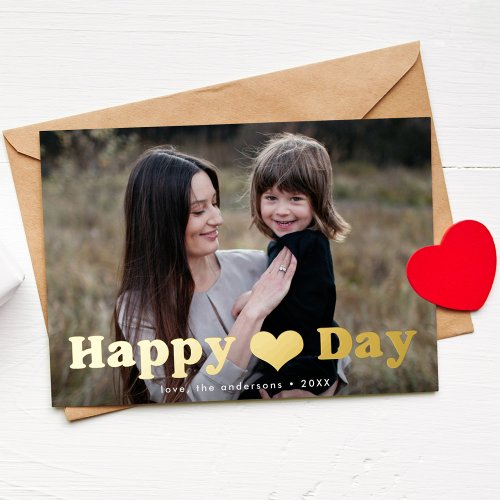 Happy Heart Day Photo Valentines Day Foil Holiday Card