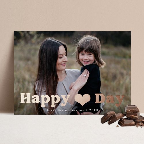 Happy Heart Day Photo Valentines Day Foil Holiday Card