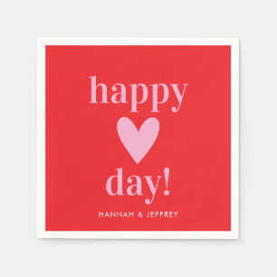 Happy Heart Day Red Pink Valentine Paper Napkins