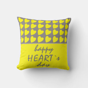 Happy Heart`s Day Yellow Heart Valentine`s Day Throw Pillow