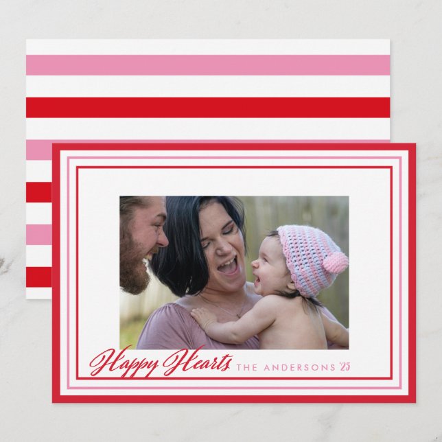 Happy Hearts Border Valentine's Day Photo Card (Front/Back)