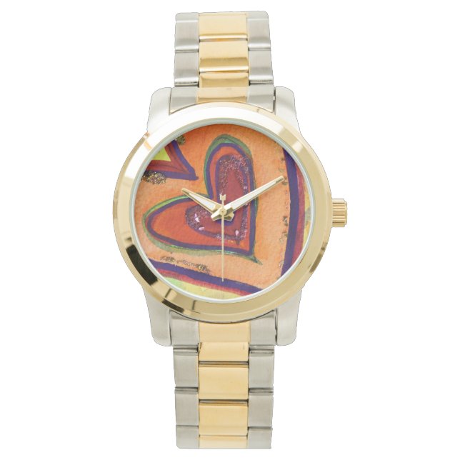 Happy Hearts Colorful Art Custom Watch Design (Front)