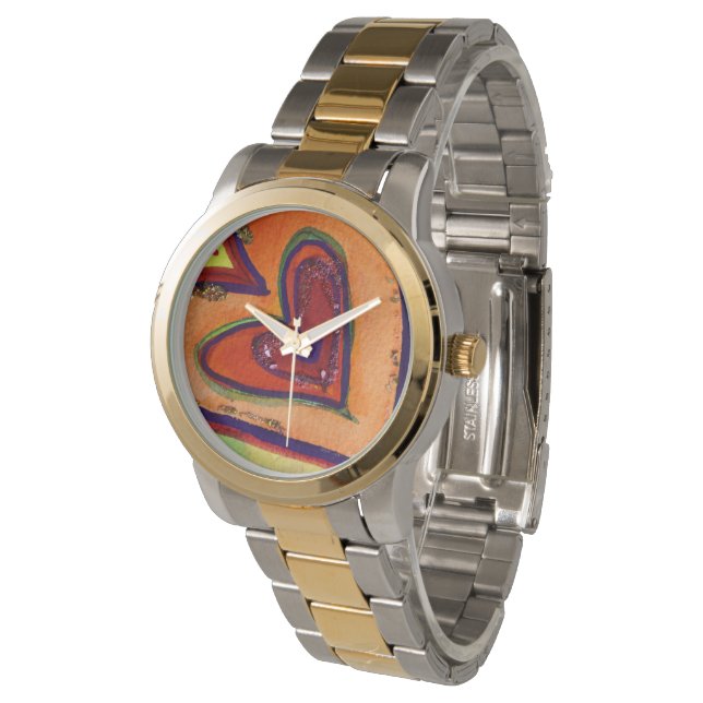 Happy Hearts Colorful Art Custom Watch Design (Angled)