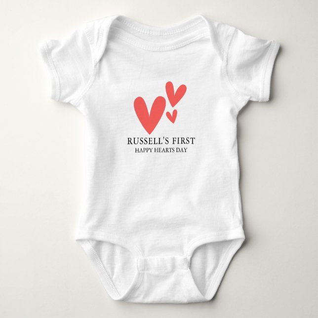 Happy Hearts Day Personalized Baby Bodysuit (Front)