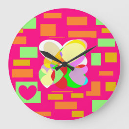 Happy hearts design in pastels and squares large clock