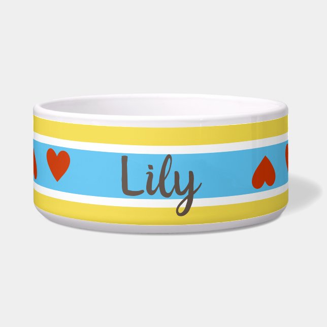 Happy Hearts Personalized Pet Bowl (Front)