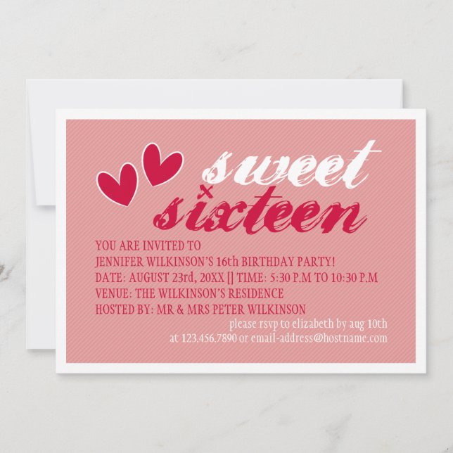 Happy Hearts Sweet Sixteen Birthday Party Invitation (Front)
