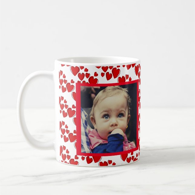 Happy Hearts Valentine's Day Photo Coffee Mug (Left)