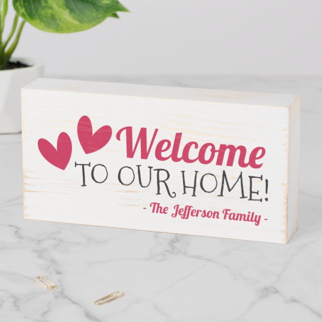 Happy Hearts Welcome Wooden Box Sign (In Situ Horizontal)