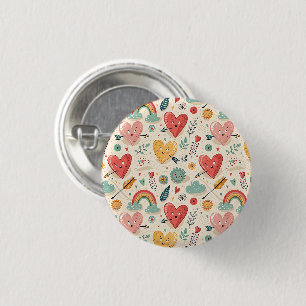 Happy Hearts - Whimsical Valentine's Day Pattern Button