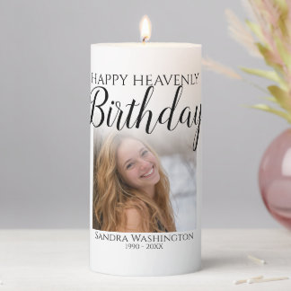 Happy Heavenly Birthday Photo Memorial Pillar Cand Candle