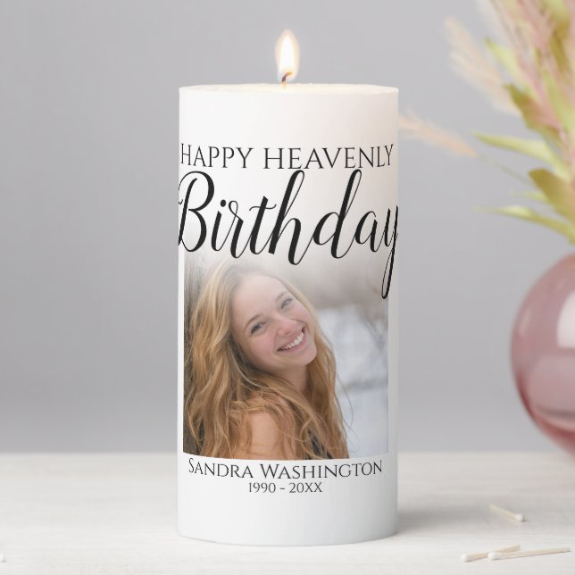 Happy Heavenly Birthday Photo Memorial Pillar Cand Candle (In Situ)