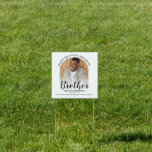 Happy Heavenly Birthday | Photo Memorial Sign<br><div class="desc">Create your own funeral outdoor memorial sign featuring a photo of your loved one, the beautiful saying "HAPPY HEAVENLY BIRTHDAY BROTHER'' (can be changed to dad, daddy, grandpa, uncle, mom, sister, grandma, aunt etc) their name, dates and a personal message. Perfect tribute for funerals, vigils, rememberance, birthday and memorial services....</div>