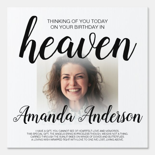 Happy Heavenly Birthday Photo Memorial Sign (Front)