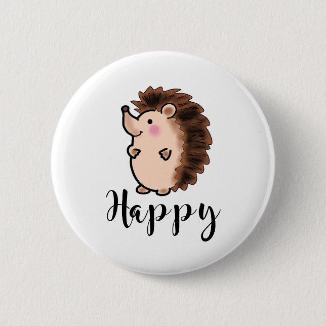 Happy hedgehog animal button (Front)