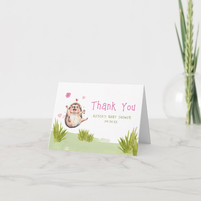 Happy Hedgehog Garden Party Baby Shower Thank You Card (Front)