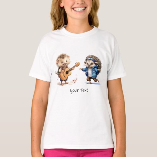 Happy Hedgehog Watercolor Girl T_Shirt