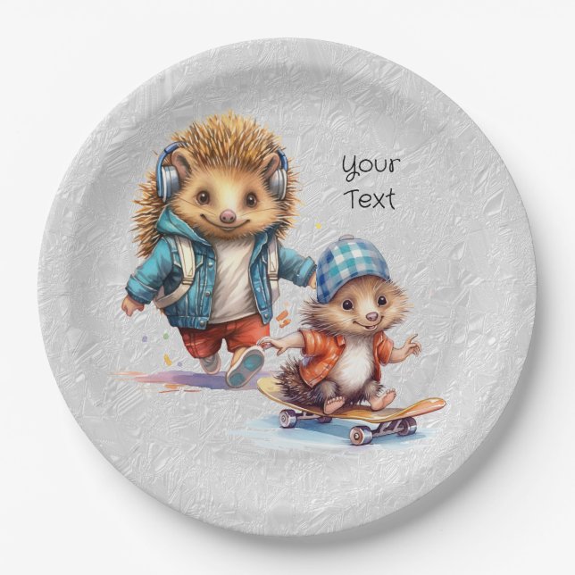 Happy Hedgehog Watercolor Paper Plate (Front)