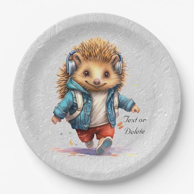 Happy Hedgehog Watercolor Paper Plate (Front)