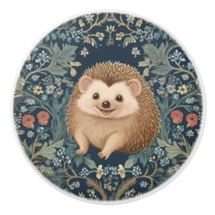 Happy Hedgehog William Morris style Floral Ceramic Knob