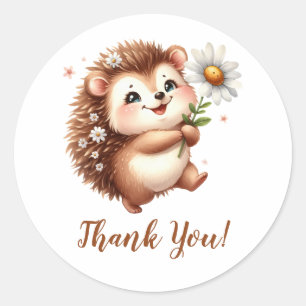 Happy Hedgehog with Sunflower Thank You Classic Round Sticker