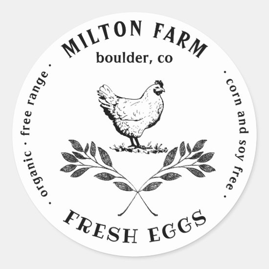 happy hens laurel branch egg carton round sticker