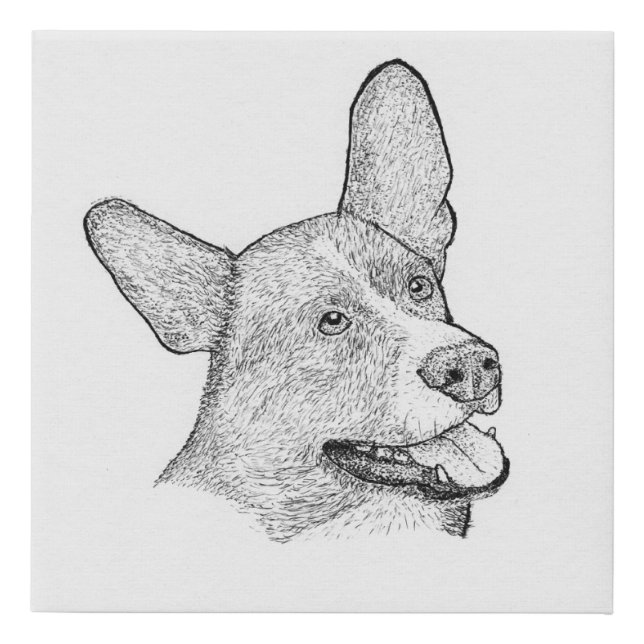 Happy Herd: Hand-Drawn Expressive Corgi Portrait  Faux Canvas Print (Front)