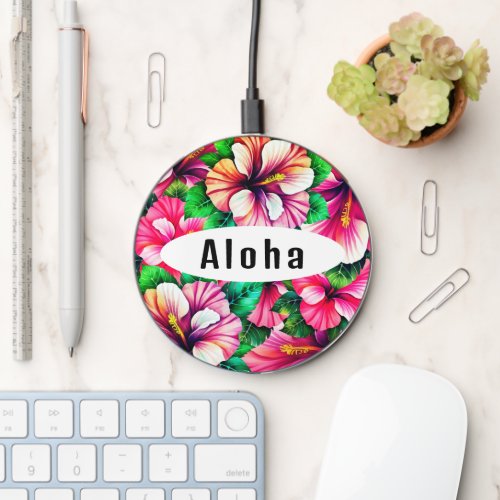 Happy Hibiscus Hawaiian floral Wireless Charger