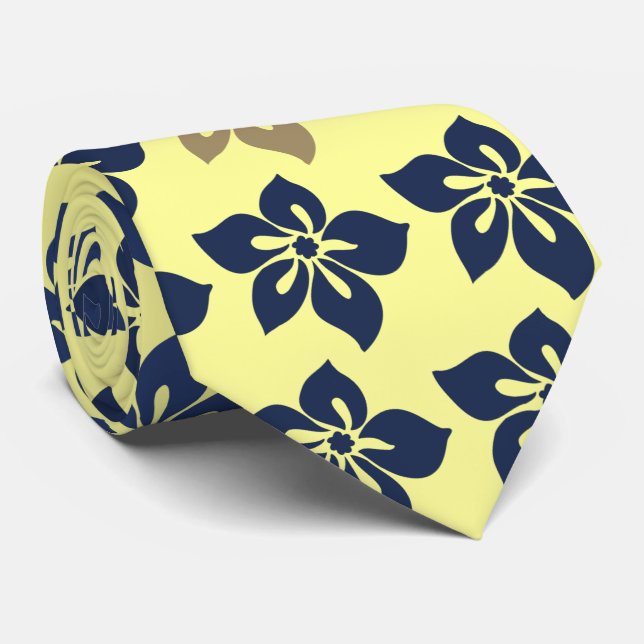 Happy Hibiscus Hawaiian Two-sided Printed Neck Tie (Rolled)