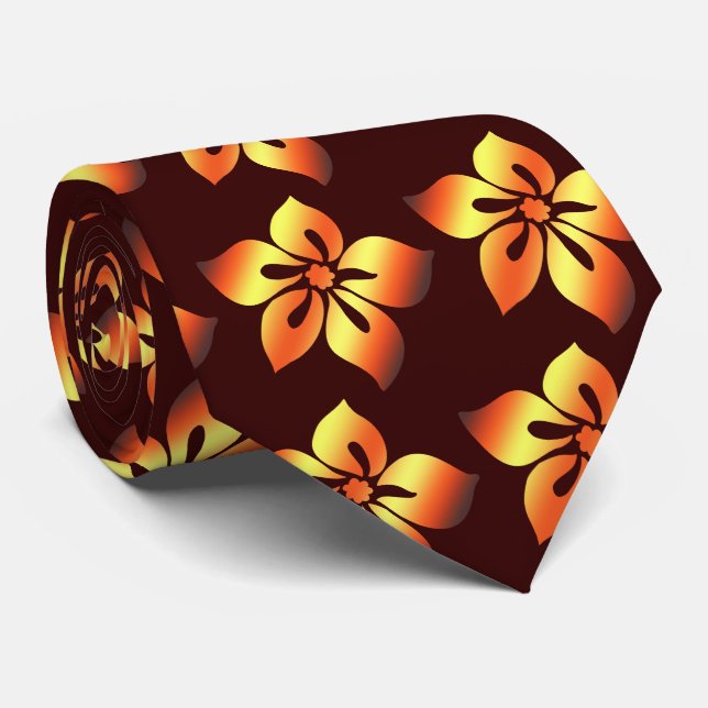 Happy Hibiscus Hawaiian Two-sided Printed Tie (Rolled)