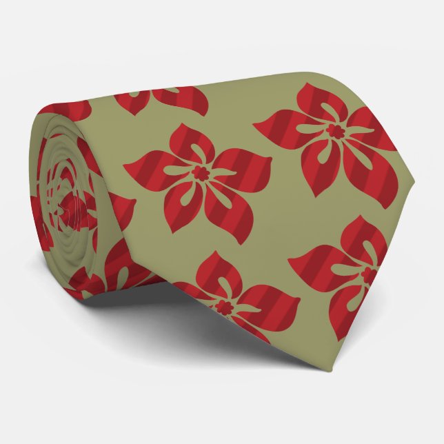 Happy Hibiscus Stripe Hawaiian Two-sided Printed Neck Tie (Rolled)