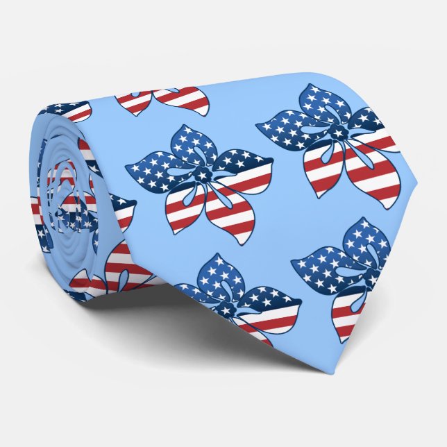 Happy Hibiscus USA Two-sided Printed Neck Tie (Rolled)