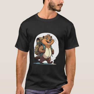 Happy Hiking Otter Beaver with Backpack T-Shirt