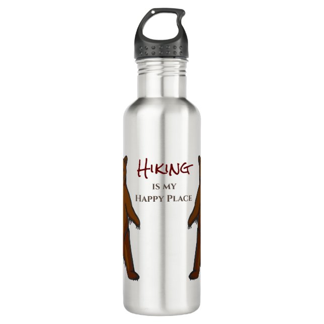 Happy Hiking Outdoors Wildlife Grizzly Bear Stainless Steel Water Bottle (Front)