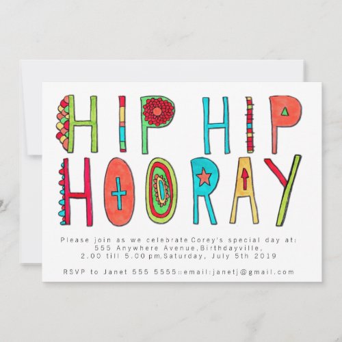 Happy Hip Hip Hooray Birthday Party Invite