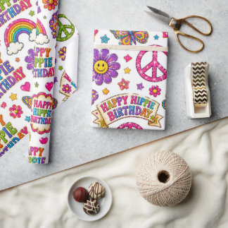 Happy Hippie Birthday Gift Wrap Colorful Girl