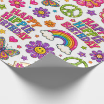 Happy Hippie Birthday Gift Wrap Colorful Girl