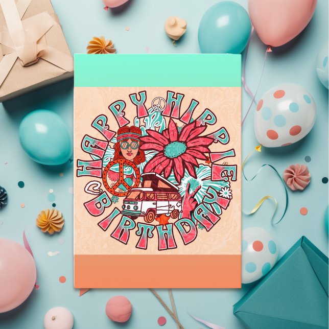 Happy Hippie Birthday Retro  Card (Creator Uploaded)