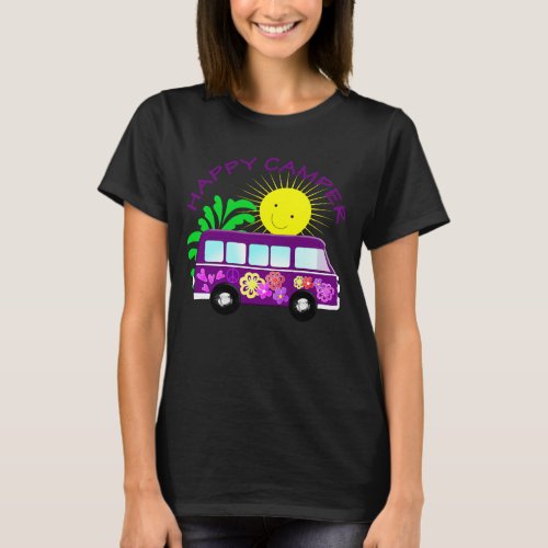 Happy Hippie Camper Van Fun Colorful Graphic T_Shirt